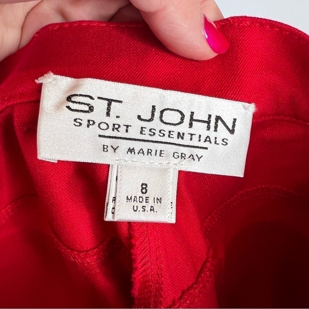 St. John Red High Waisted Straight Leg Jeans Pants 8 - Picture 6 of 7